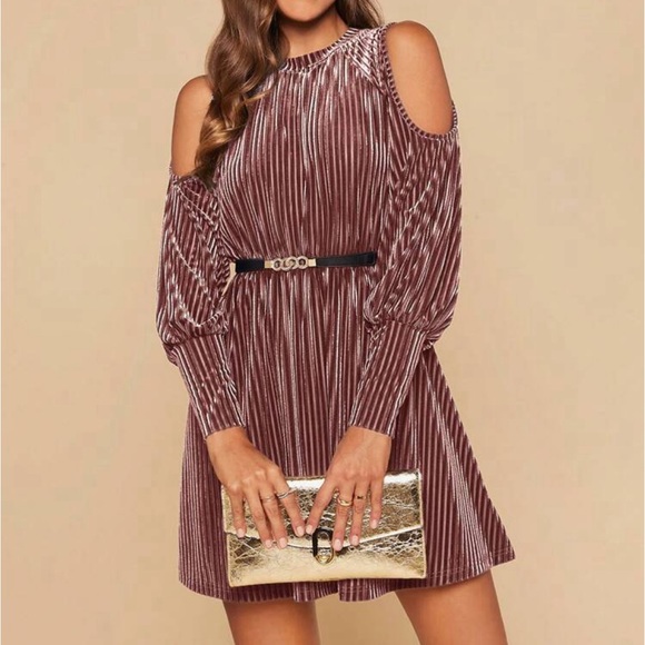 Luxe Velvet Long Sleeve Cut Out Dress Holiday Evening Blue - Picture 9 of 16